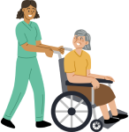 graphic of therapist pushing woman in wheelchair